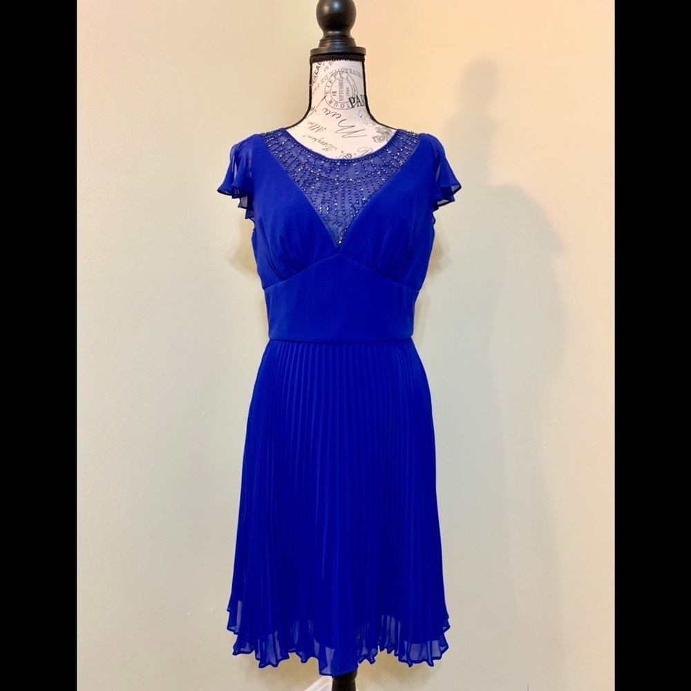 Max and Cleo Bead Embellished Blue Chiffon Dress Size 8